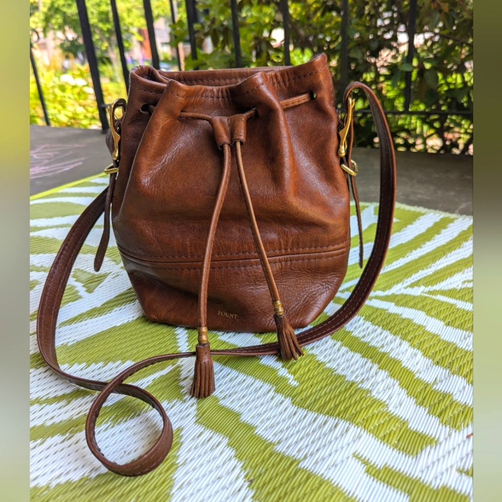Brown Leather Drawstring Crossbody Bag by  - Classic Everyday Style